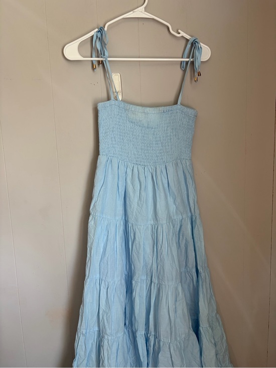 Petal & Pup Dresses & Skirts - Petal & pup Light Blue Tie-Shoulder Smocked Maxi Dress